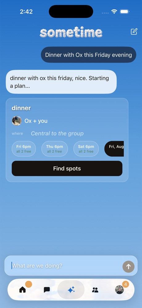The agent drafting a dinner plan in chat